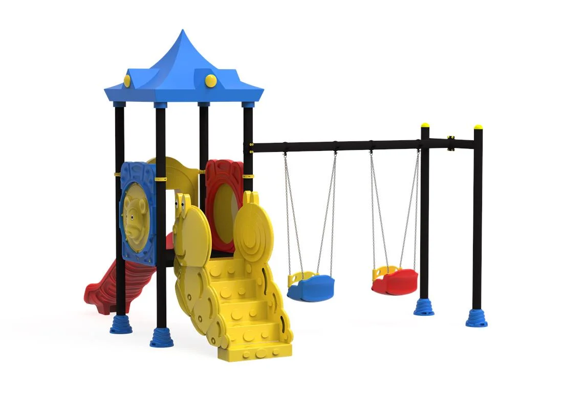 PT-18 ECO Echipament loc de joaca exterior parc din metal cu Scara, 2 Leagane si Tobogan [1]