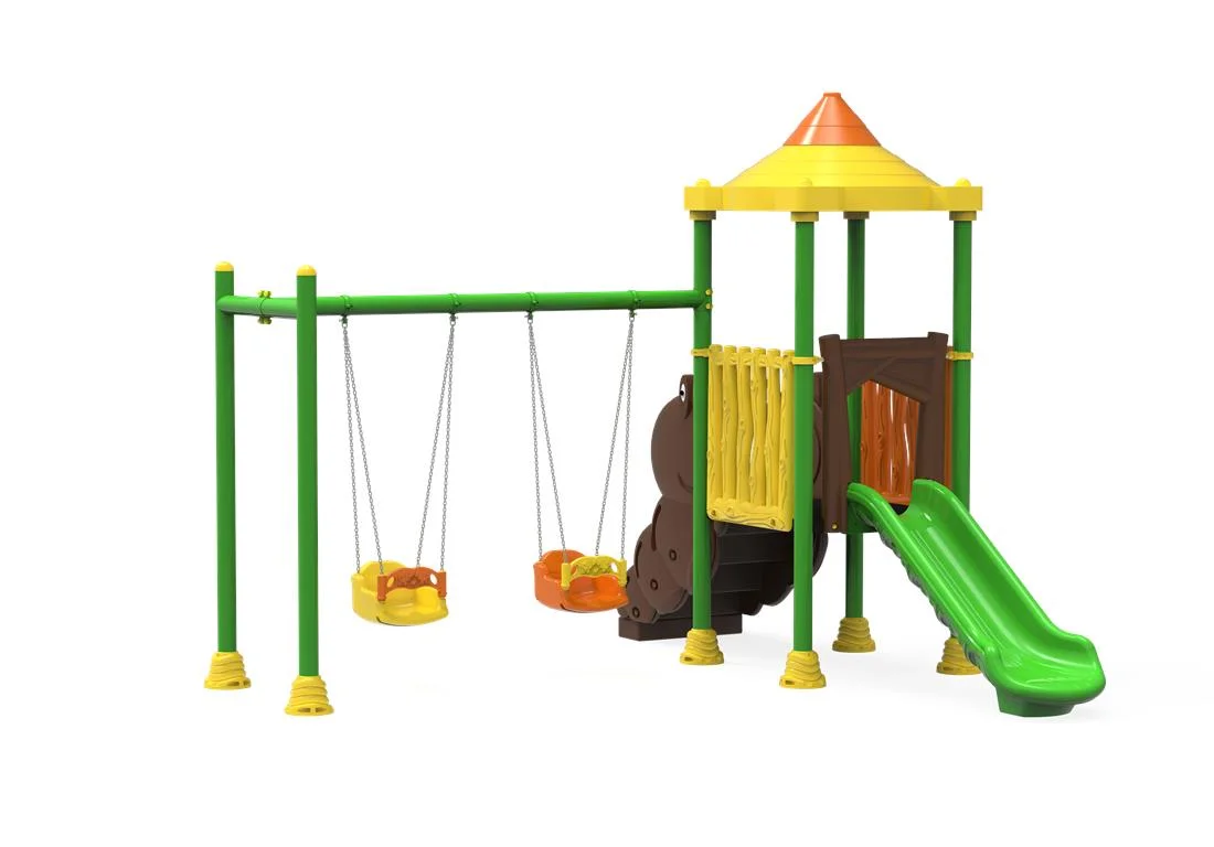 Echipamente locuri de joaca de EXTERIOR - PT-19 ECO Echipament loc de joaca exterior parc din metal cu Scara, 2 Leagane si Tobogan