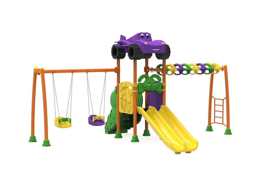 Echipamente locuri de joaca de EXTERIOR - PT-21 ECO Echipament loc de joaca exterior parc din metal cu Scara, 2 Leagane, Cataratoare si 2 Tobogane