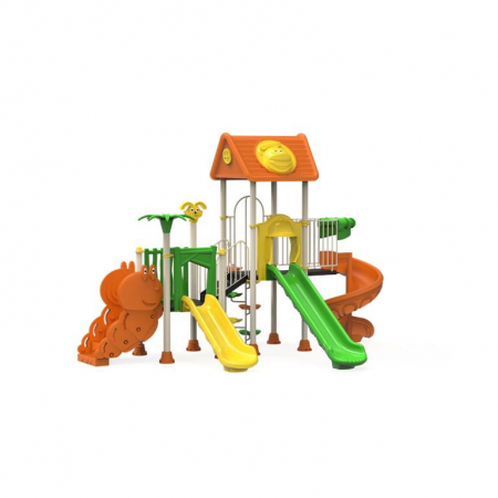 Echipamente locuri de joaca de EXTERIOR - PT-43 ECO Echipament loc de joaca exterior parc din metal cu Scara, Cataratoare si 3 Tobogane