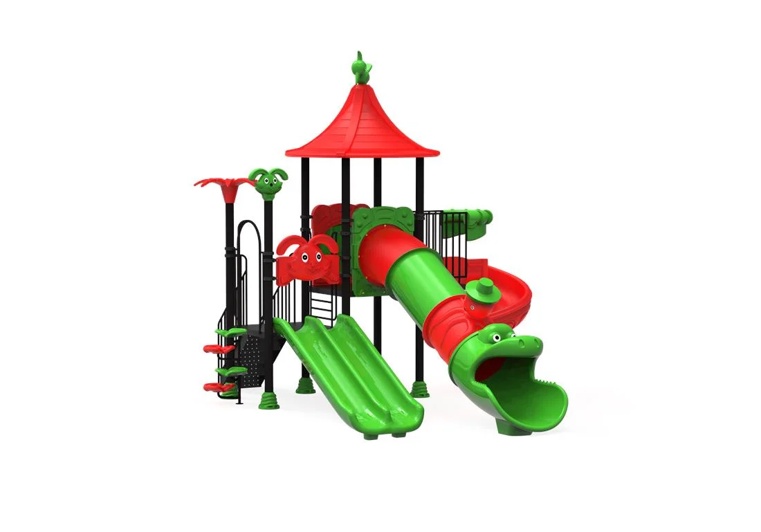 Echipamente locuri de joaca de EXTERIOR - PT-48 ECO Echipament loc de joaca exterior parc din metal cu Scara, Cataratoare si 4 Tobogane