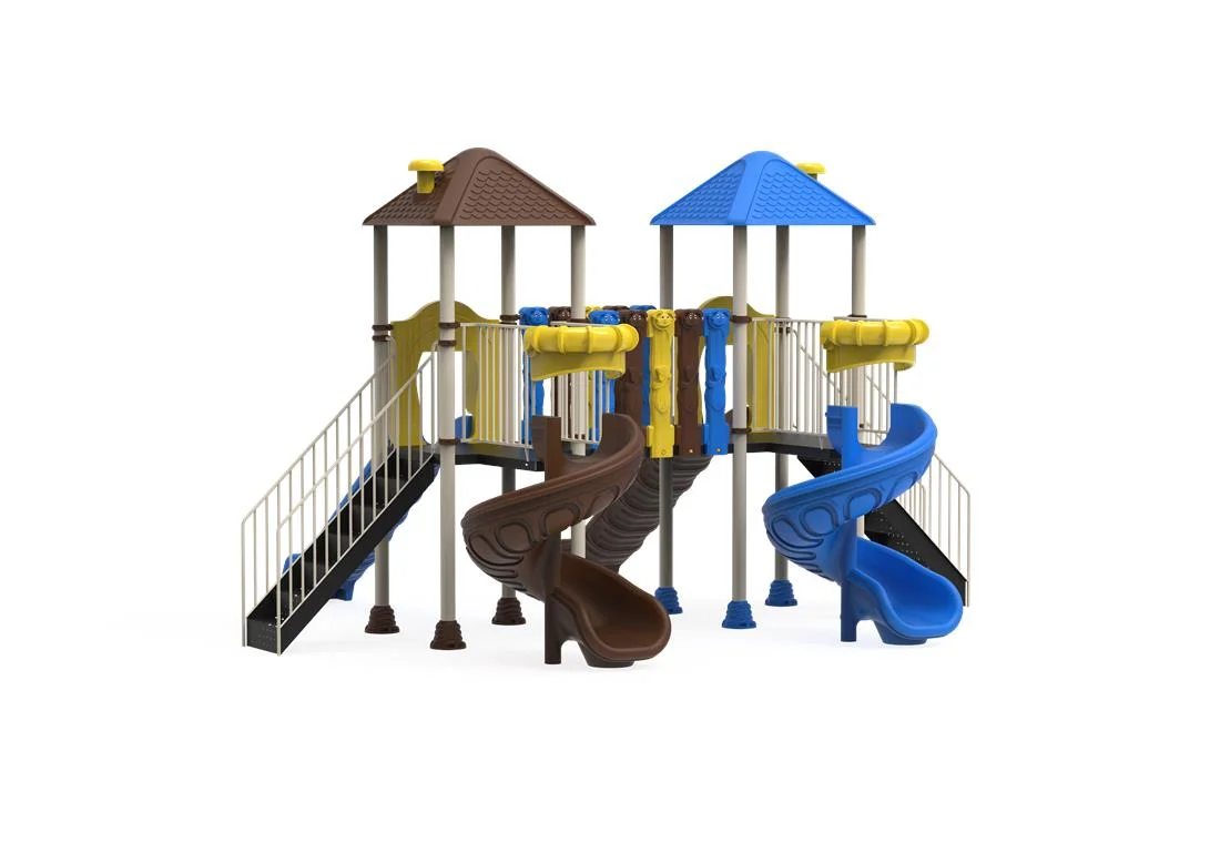 Echipamente locuri de joaca de EXTERIOR - PT-50 ECO Echipament loc de joaca exterior parc din metal cu 2 Scari si 4 Tobogane