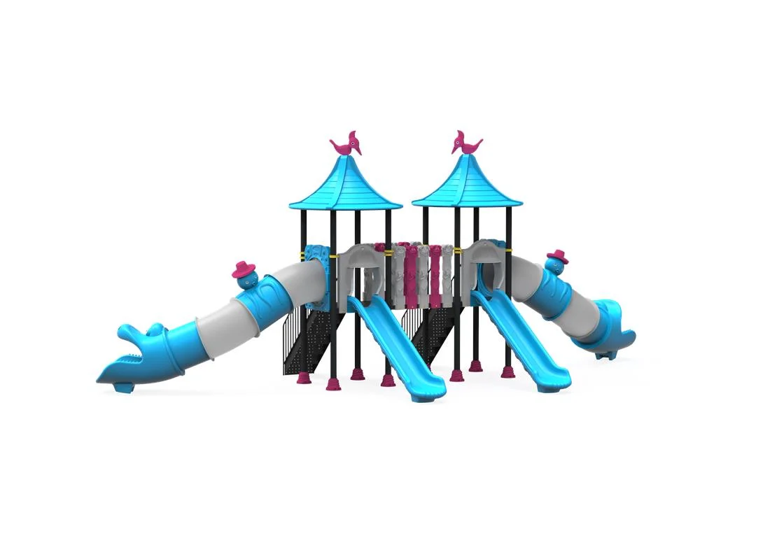 Echipamente locuri de joaca de EXTERIOR - PT-52 ECO Echipament loc de joaca exterior parc din metal cu 2 Scari si 4 Tobogane