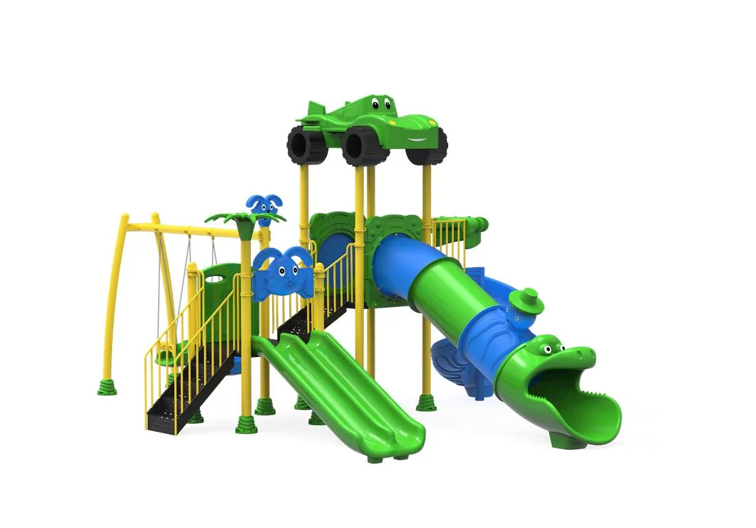 Echipamente locuri de joaca de EXTERIOR - PT-62 ECO Echipament loc de joaca exterior parc din metal cu Scara, 2 Leagane si 4 Tobogane