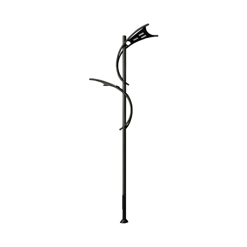 Stalpi de iluminat stradali - Stalp de iluminat din aluminiu, pentru exterior cu doua brate si bec LED - A4007