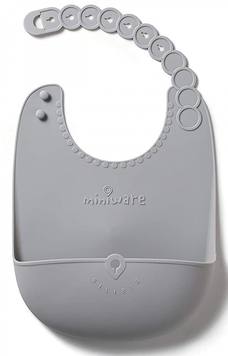 Baveta bebelusi Miniware Roll & Lock, 100% din silicon alimentar, Grey [2]