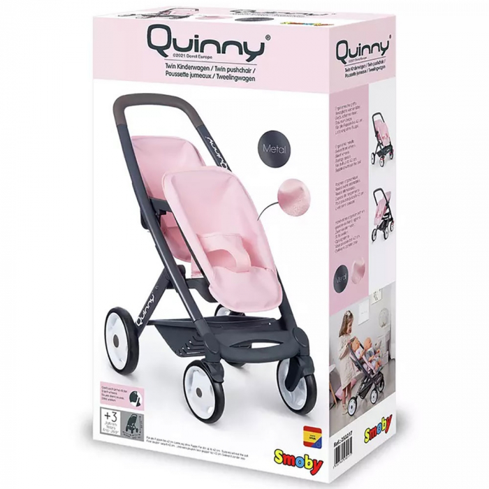 Carucior pentru papusi Smoby Maxi Cosy Quinny Twin roz [5]
