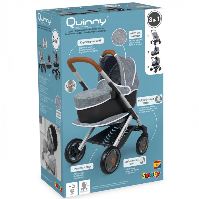 Carucior pentru papusi Smoby Quinny Combi 3 in 1 gri [5]