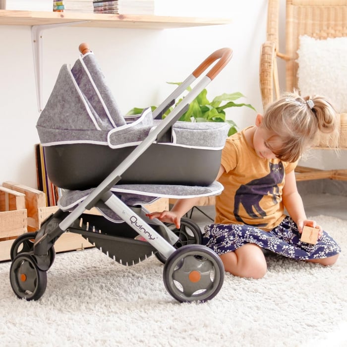 Carucior pentru papusi Smoby Quinny Combi 3 in 1 gri [11]
