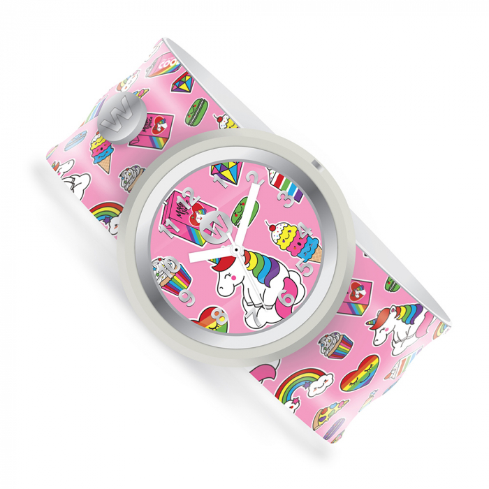 Ceas analog pentru copii cu bratara din silicon slap-on, Delicii cu unicorni [2]