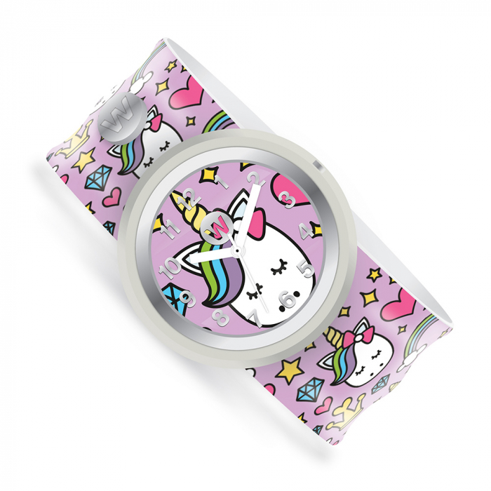 Ceas analog pentru copii cu bratara din silicon slap-on, Printesa unicorn [2]