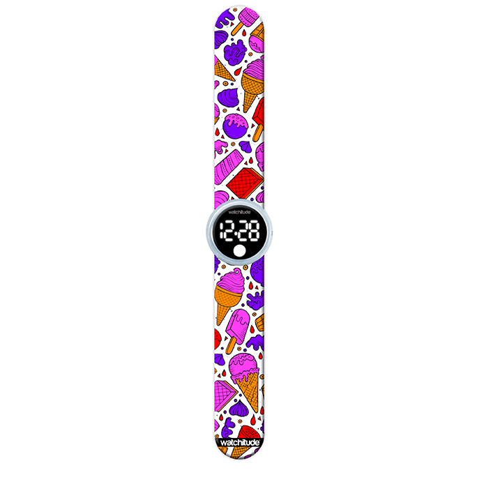 Ceas digital pentru copii model inghetata, cu bratara recolorabila, din silicon slap-on [4]