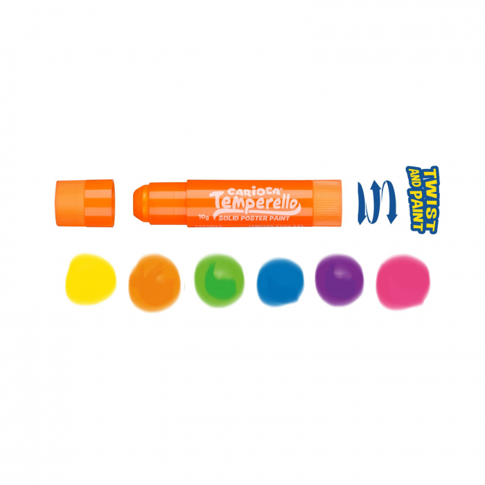 Creioane Tempera lavabile, fluorescente 6 culori/cutie, CARIOCA Temperello Neon [4]