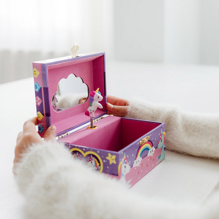 Cutie muzicala pentru bijuterii cu figurina unicorn si oglinda [6]