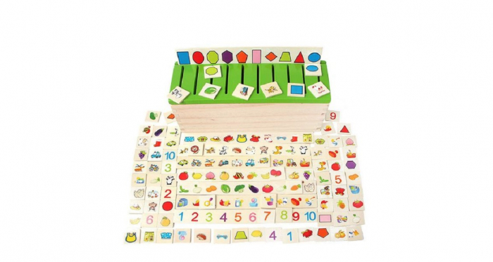 Joc asociere şi sortare - Cutie Montessori cu 88 piese din lemn [3]