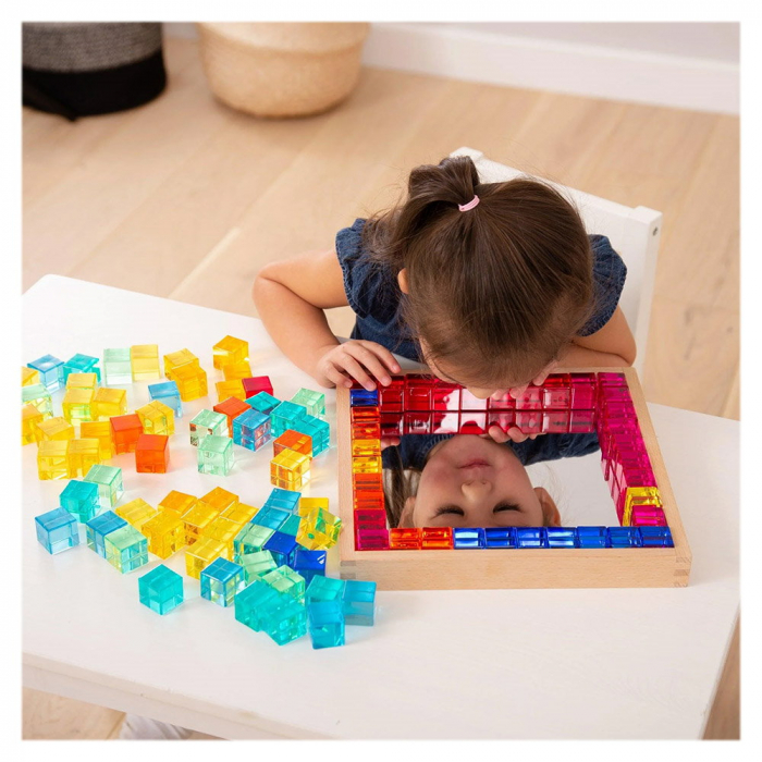 Gem Cube, set 100 cuburi acrilice cu tava din lemn, TickiT [3]
