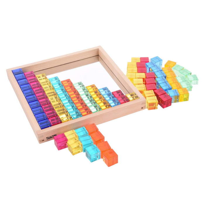 Gem Cube, set 100 cuburi acrilice cu tava din lemn, TickiT [5]