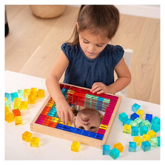 Gem Cube, set 100 cuburi acrilice cu tava din lemn, TickiT [2]