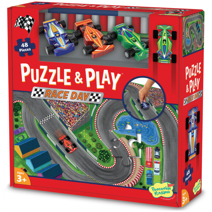 Joc 2 in 1, Puzzle and play, Masini de curse, Peaceable Kingdom [2]