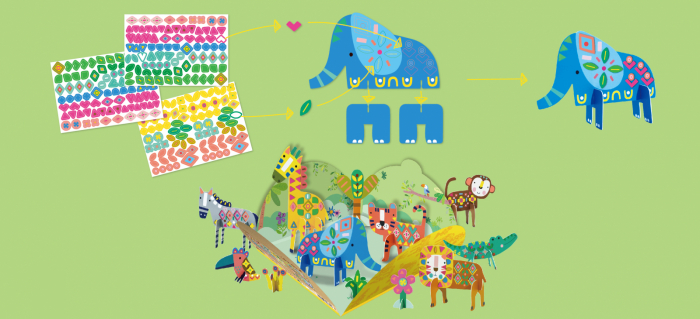 Joc creativ Stick'N'Play cu scene 3D si stickere repozitionabile - Animale Safari [3]