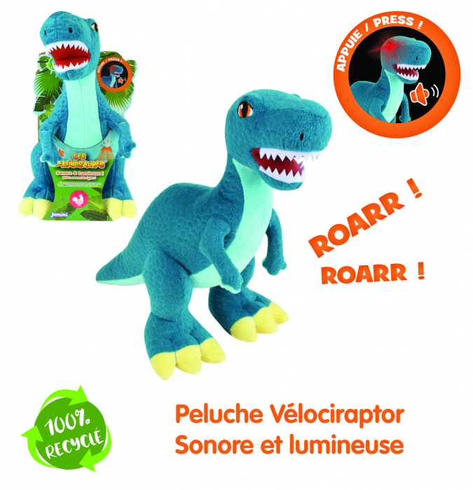 Jucarie Plus Muzicala Jemini Cu Lumini 25cm Velociraptor [4]