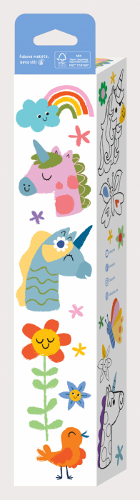 Kit rola de desenat 3 m si 12 creioane colorate cerate, Haku Yoka - Unicorni [3]