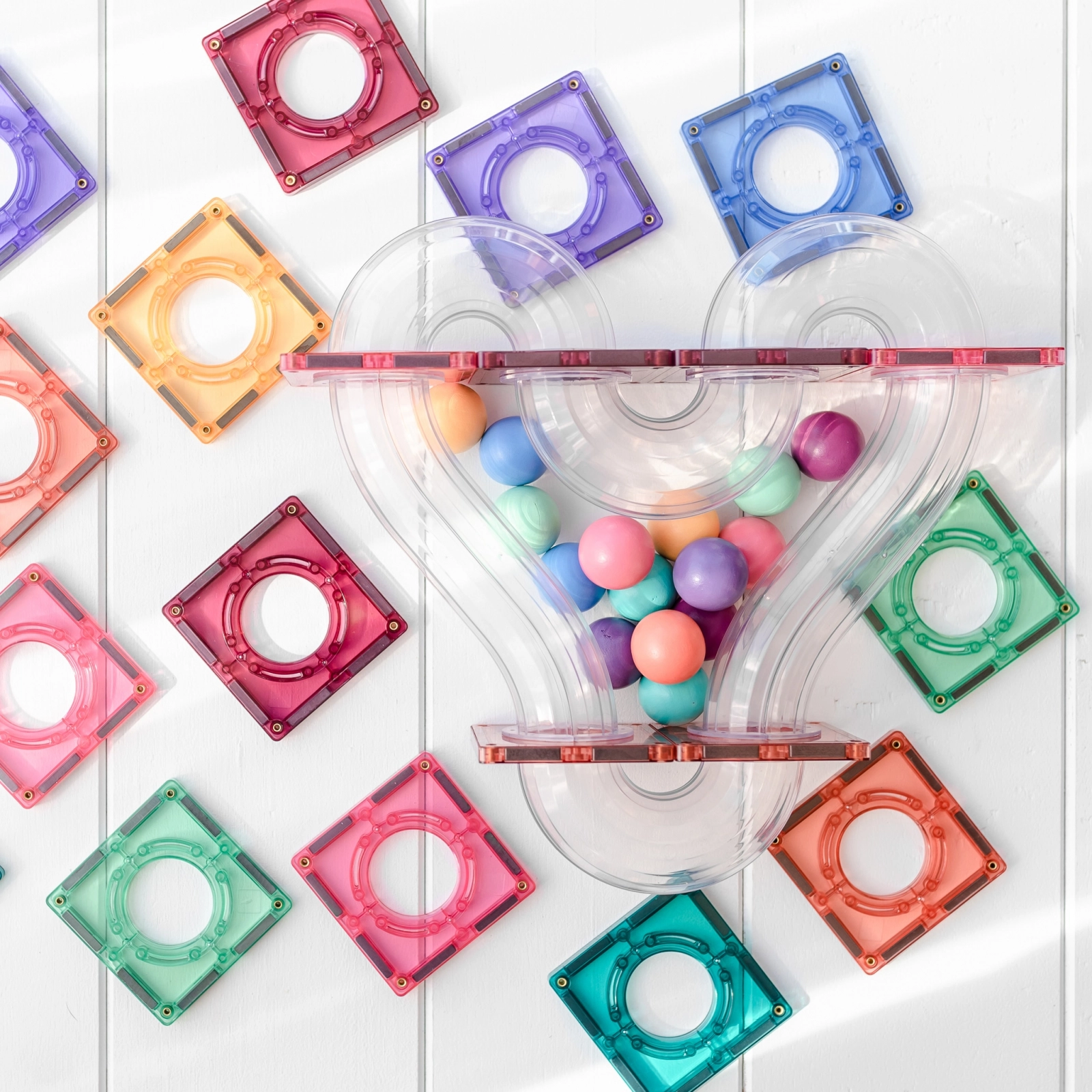 Magnetic Tiles Set construcție magnetic, 106 piese, culori pastel - circuit cu bile, Marble run [6]