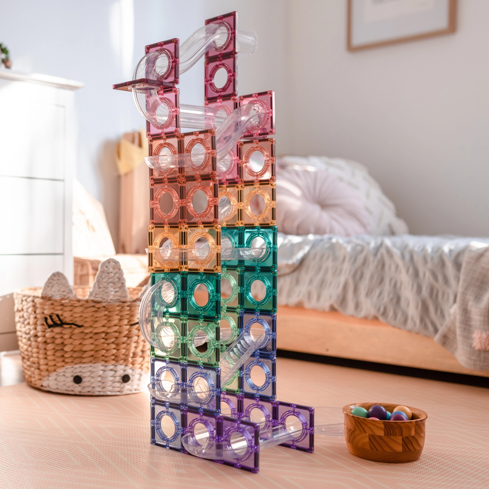 Magnetic Tiles Set construcție magnetic, 106 piese, culori pastel - circuit cu bile, Marble run [5]
