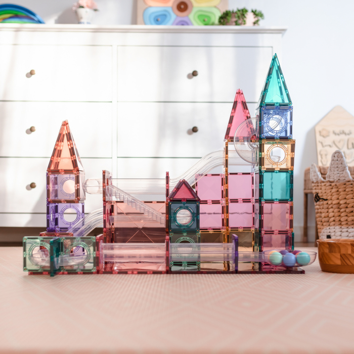 Magnetic Tiles Set construcție magnetic, 106 piese, culori pastel - circuit cu bile, Marble run [2]