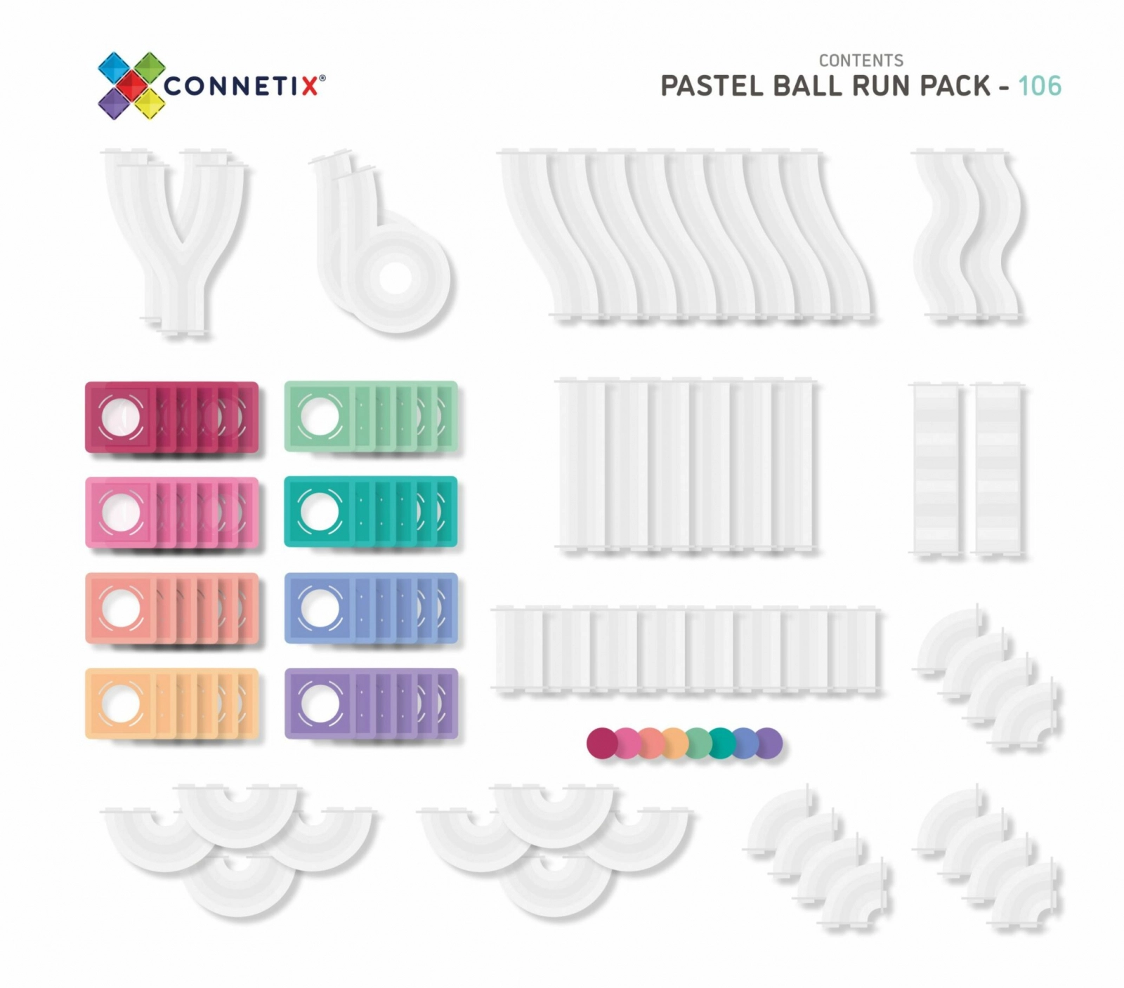 Magnetic Tiles Set construcție magnetic, 106 piese, culori pastel - circuit cu bile, Marble run [3]