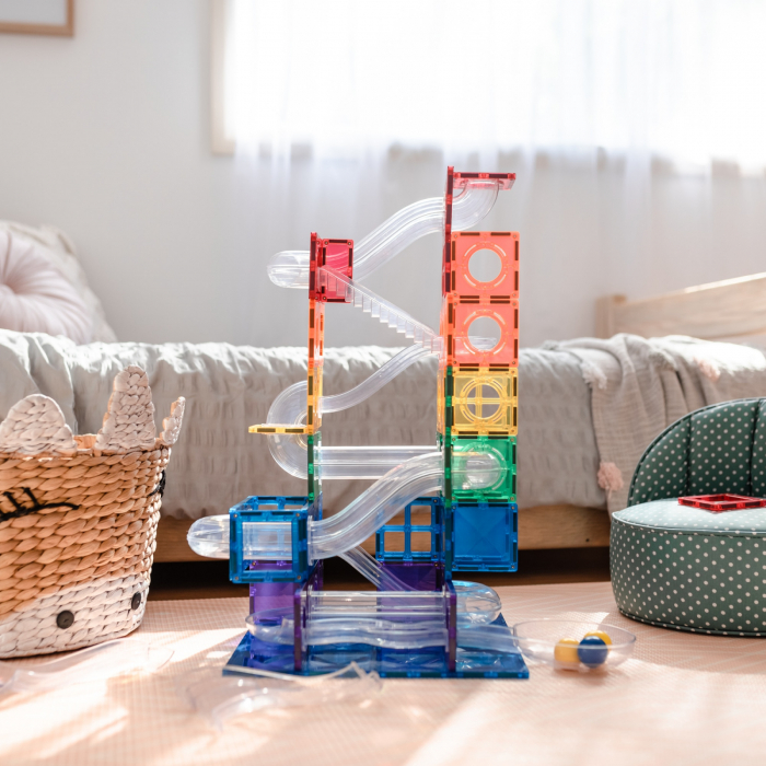 Magnetic Tiles Set magnetic, 92 piese, circuit cu bile - Marble run [5]