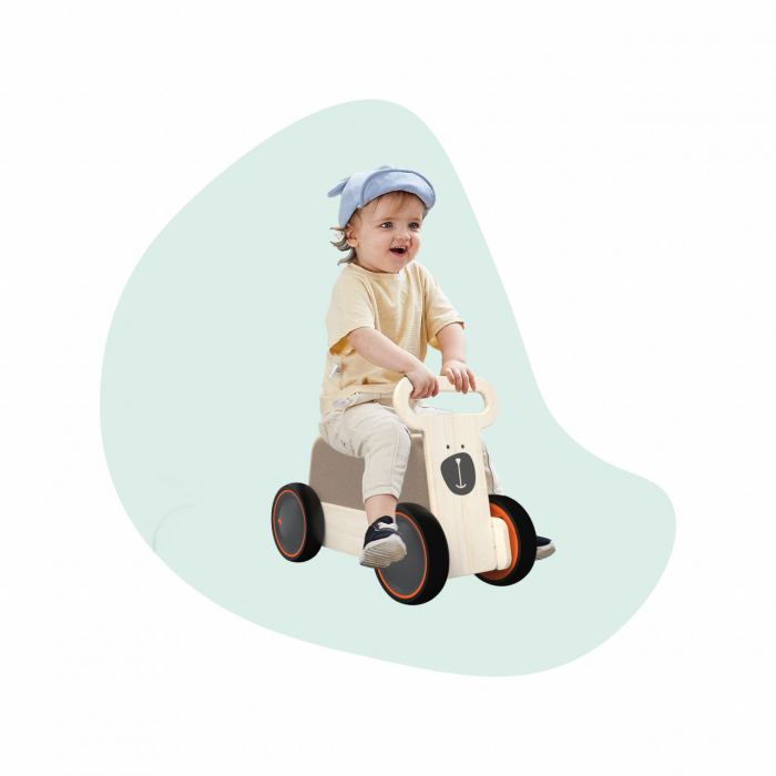 Masinuta ride-on, premergator si carucior de jucarii MamaToyz DriveMe Soft, Ursulet - Jucarie din lemn 3 in 1 [7]