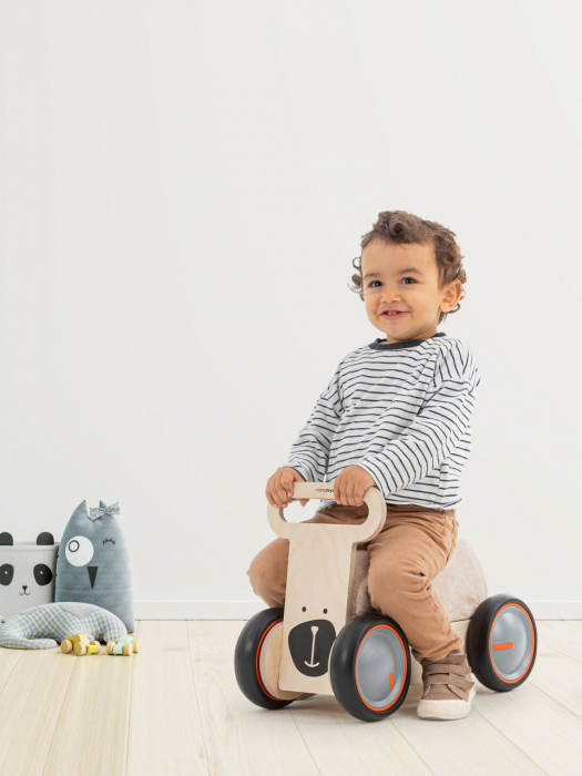 Masinuta ride-on, premergator si carucior de jucarii MamaToyz DriveMe Soft, Ursulet - Jucarie din lemn 3 in 1 [10]