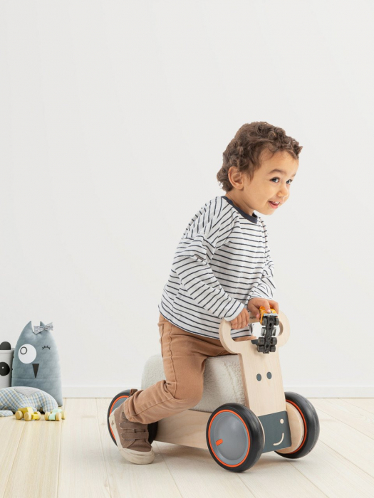 Masinuta ride-on, premergator si carucior de jucarii MamaToyz DriveMe Soft, Vacuta - Jucarie din lemn 3 in 1 [12]