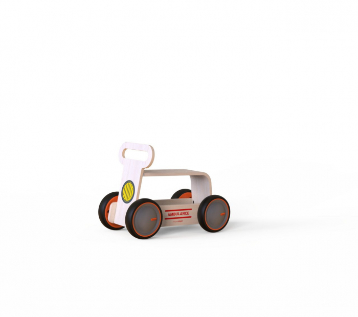 Masinuta ride-on, premergator si carucior de jucarii MamaToyz DriveMe Wood, Ambulanta - Jucarie din lemn 3 in 1 [10]
