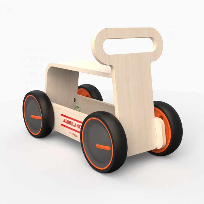 Masinuta ride-on, premergator si carucior de jucarii MamaToyz DriveMe Wood, Ambulanta - Jucarie din lemn 3 in 1 [3]