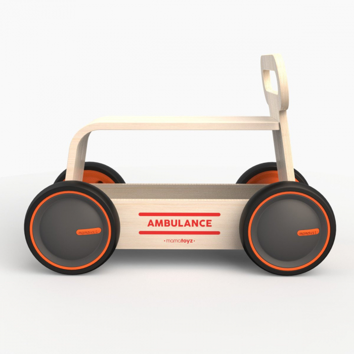 Masinuta ride-on, premergator si carucior de jucarii MamaToyz DriveMe Wood, Ambulanta - Jucarie din lemn 3 in 1 [2]