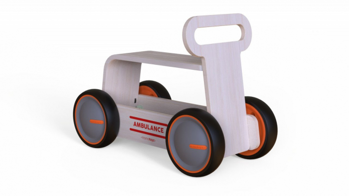 Masinuta ride-on, premergator si carucior de jucarii MamaToyz DriveMe Wood, Ambulanta - Jucarie din lemn 3 in 1 [5]
