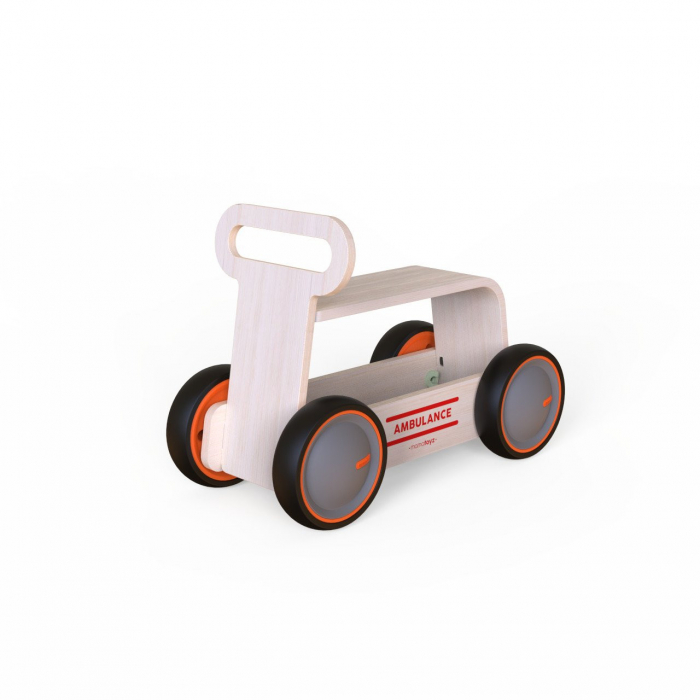 Masinuta ride-on, premergator si carucior de jucarii MamaToyz DriveMe Wood, Ambulanta - Jucarie din lemn 3 in 1 [8]
