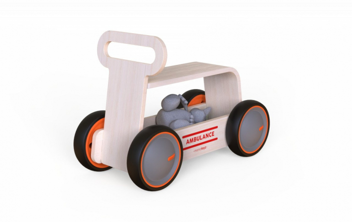 Masinuta ride-on, premergator si carucior de jucarii MamaToyz DriveMe Wood, Ambulanta - Jucarie din lemn 3 in 1 [9]