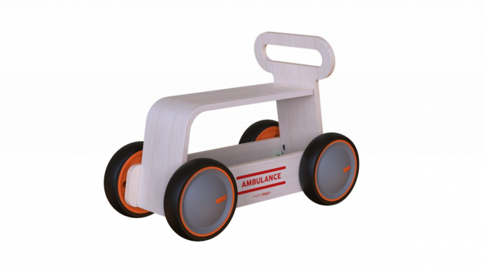 Masinuta ride-on, premergator si carucior de jucarii MamaToyz DriveMe Wood, Ambulanta - Jucarie din lemn 3 in 1 [6]