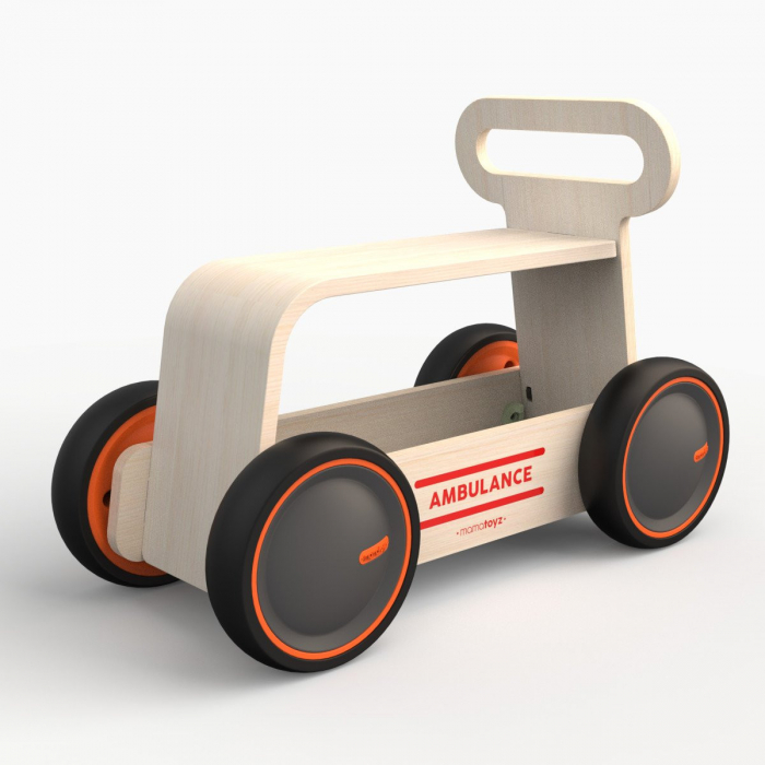 Masinuta ride-on, premergator si carucior de jucarii MamaToyz DriveMe Wood, Ambulanta - Jucarie din lemn 3 in 1 [4]