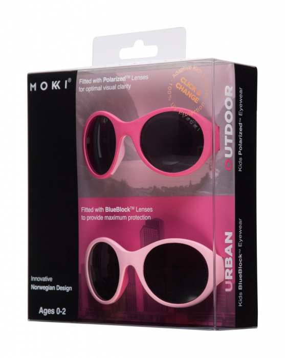 Ochelari de soare pentru copii MOKKI Click & Change, protectie UV, roz, 0-2 ani, set 2 perechi [3]
