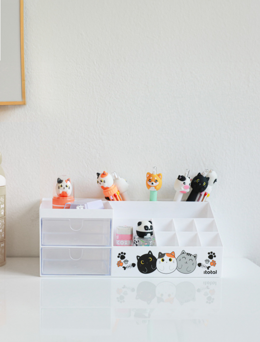 Organizator de birou, design cu pisicute, alb, iTotal [2]
