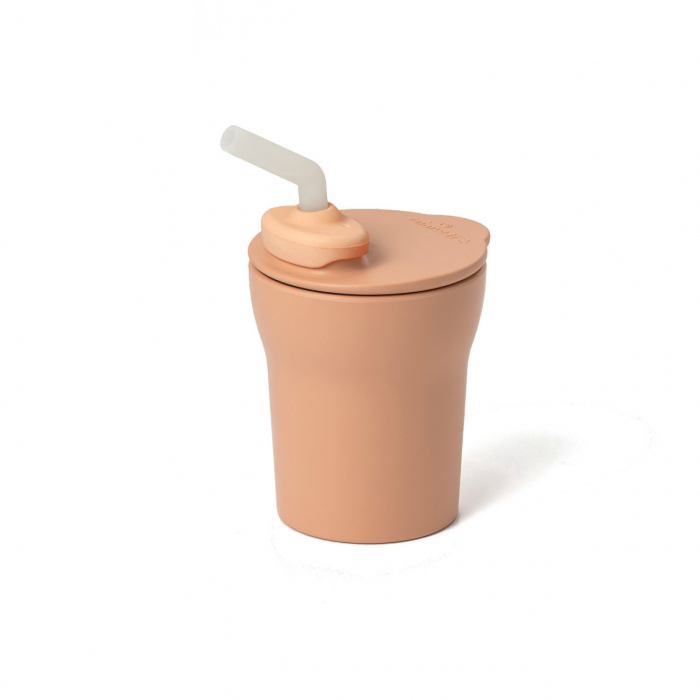 Pahar cu capac si pai antrenament bebelusi Miniware 1-2-3 Sip!, 100% din materiale naturale biodegradabile, Toffee [5]