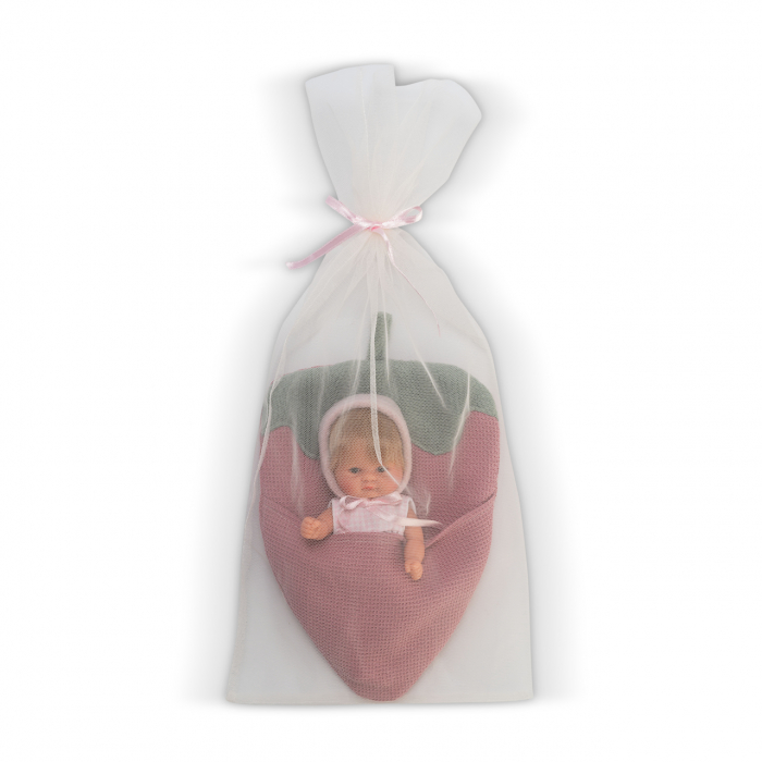 Papusa Bomboncin Cu Caciulita Roz Si Paturica Capsuna 20cm [3]