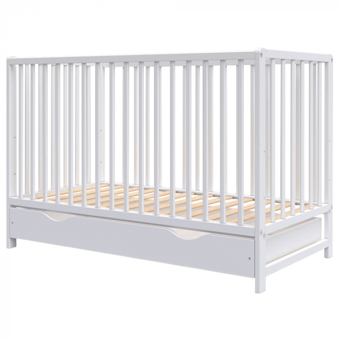 Patut copii din lemn Hubners Dominic 120x60 cm alb cu sertar [2]