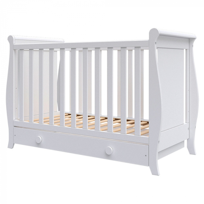 Patut copii din lemn Hubners Mira 120x60 cm alb cu sertar [2]