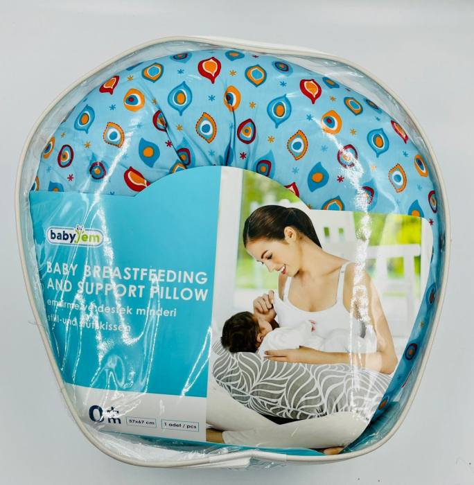 Perna pentru alaptat 2 in 1 Nursing Pillow Paun, BabyJem (Culoare: Albastru) [6]