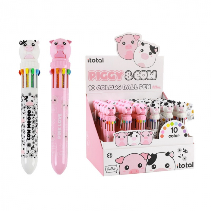 Pix multicolor cu mecanism retractabil, 10 culori, design animale domestice [1]